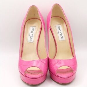 Jimmy Choo Hot Pink Croc Embossed Platform Stiletto Pumps 38.5 Y2K Glam